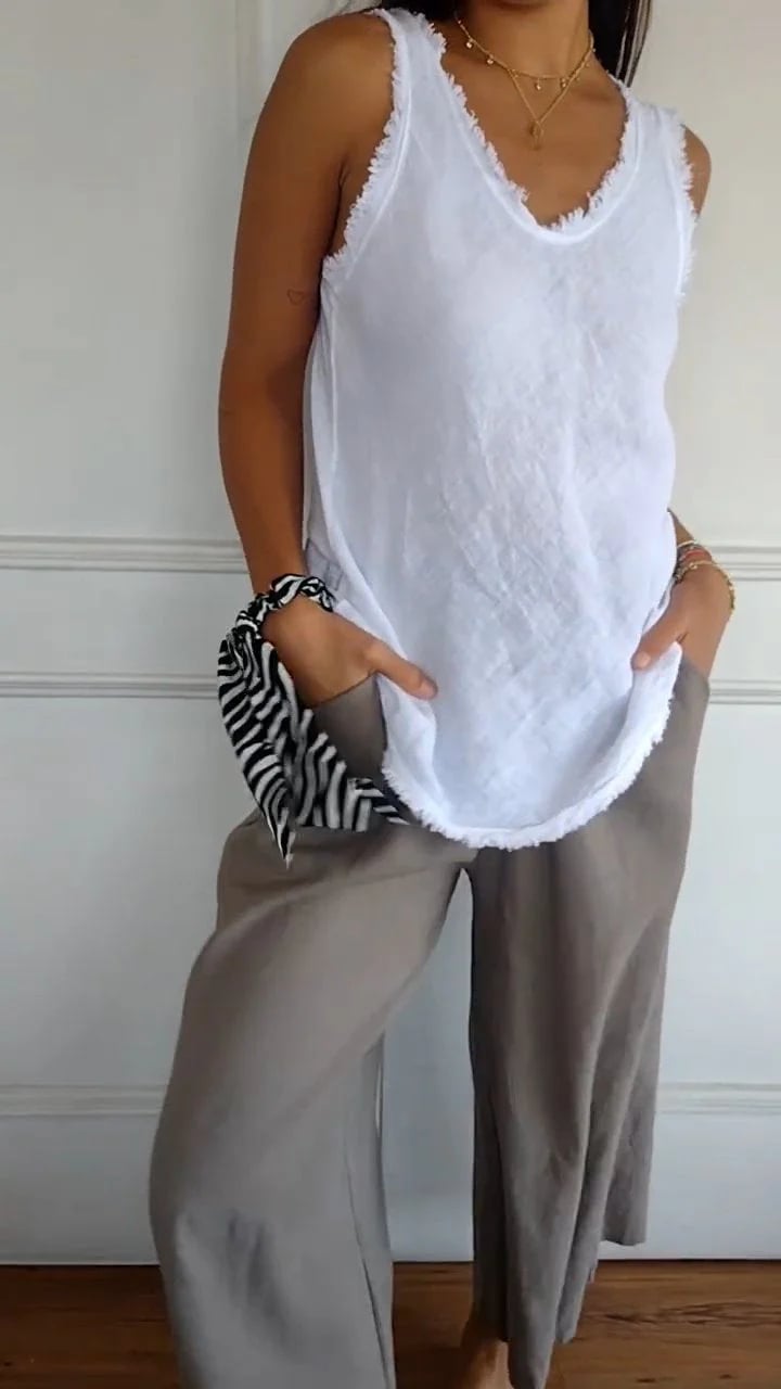 V-Neck Raw Edge Top