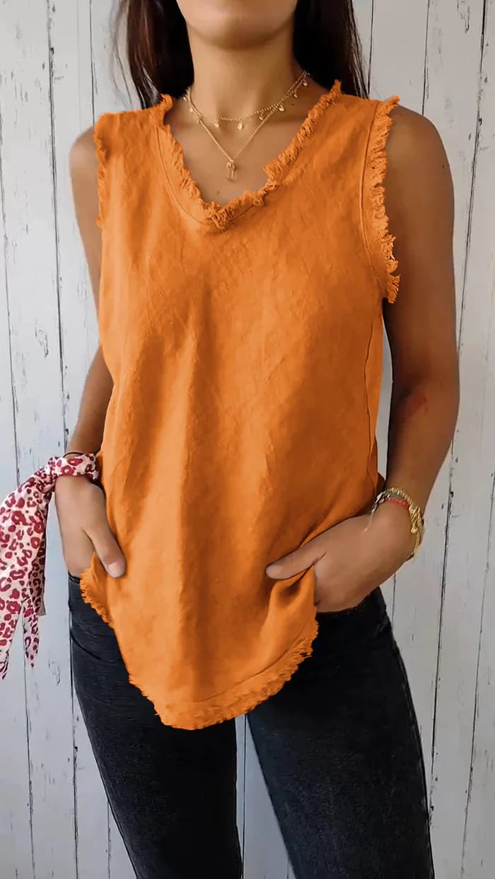 V-Neck Raw Edge Top