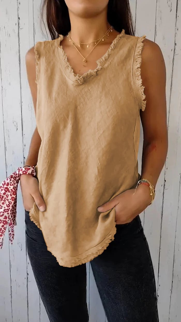 V-Neck Raw Edge Top
