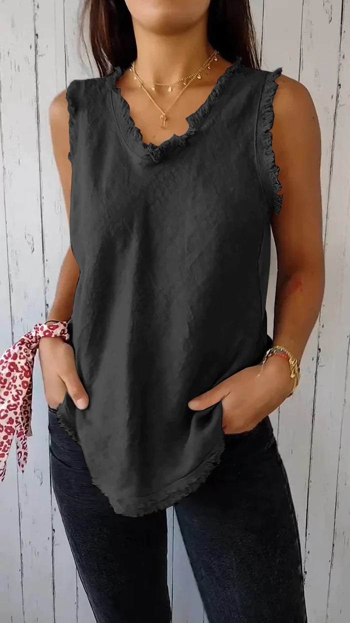 V-Neck Raw Edge Top