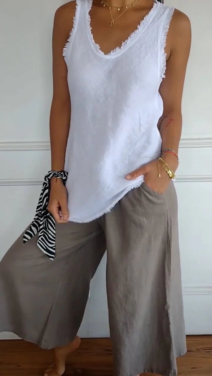 V-Neck Raw Edge Top