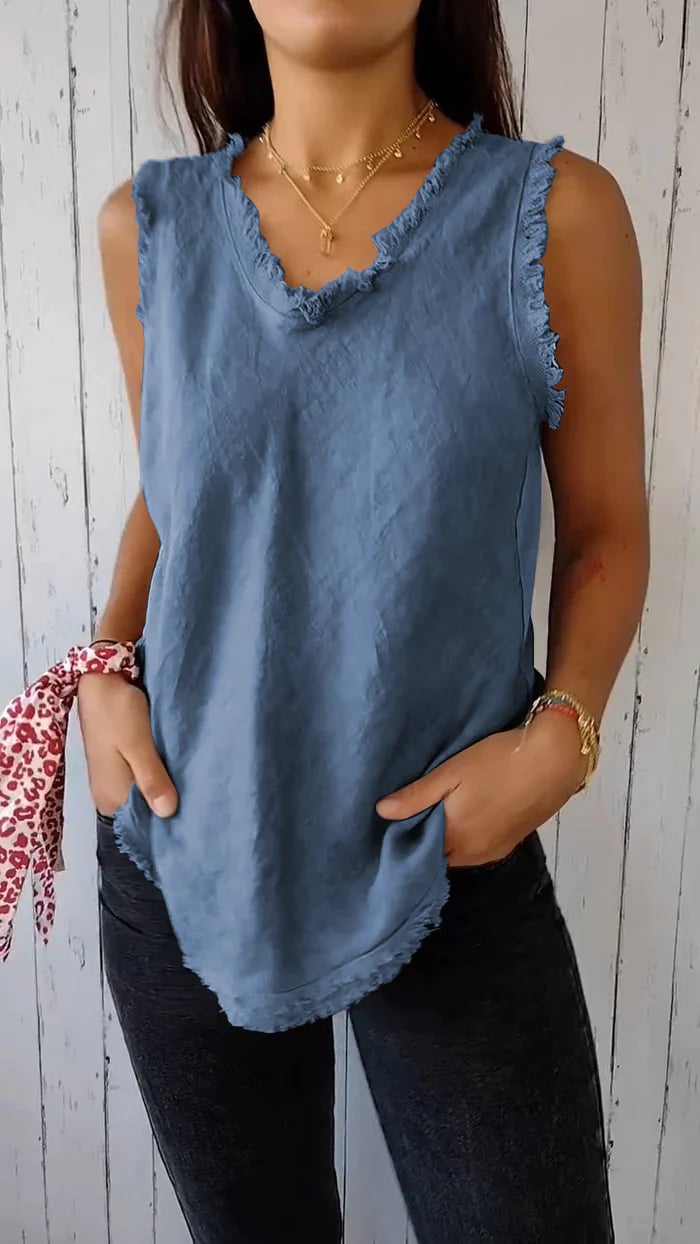 V-Neck Raw Edge Top