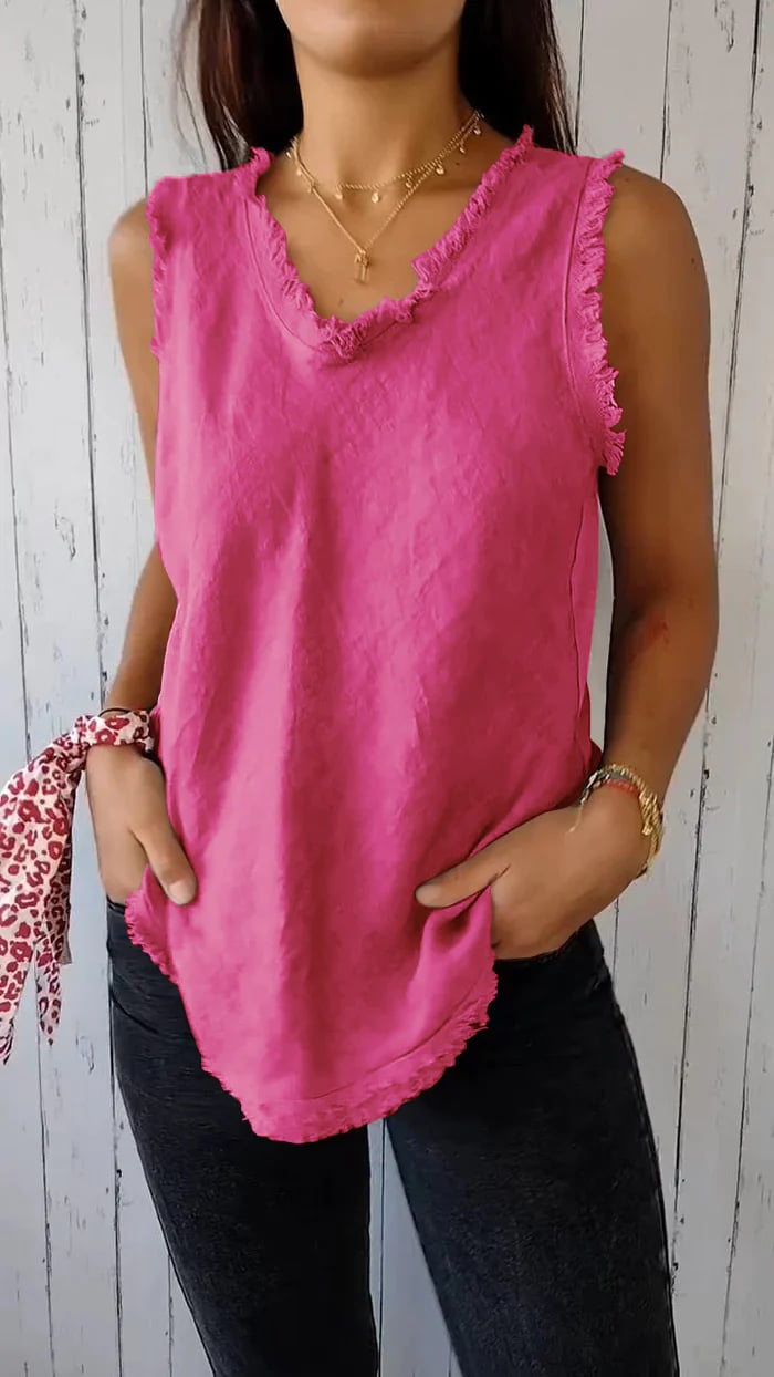 V-Neck Raw Edge Top