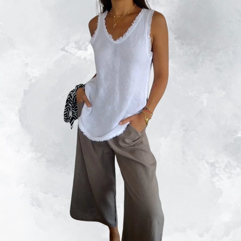 V-Neck Raw Edge Top