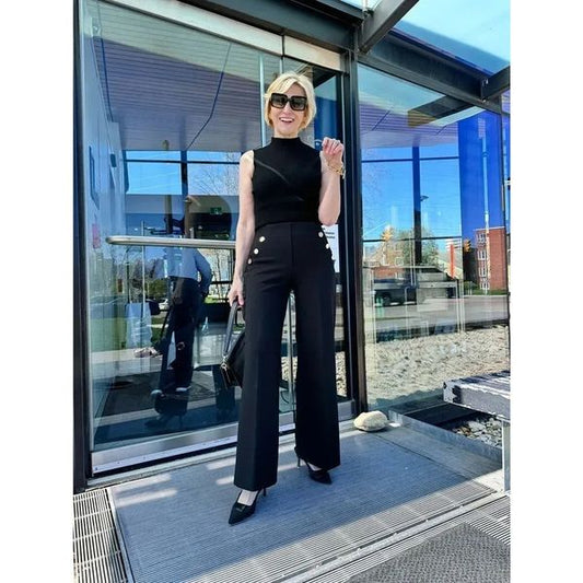 Tummy Control Wijde Broek Met Knopen